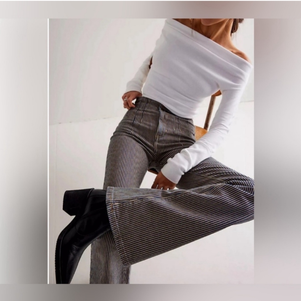 Free People Blue and tan striped Flare Jeans